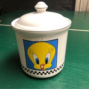 Vintage 1993 Tweety Bird Warner Brothers Ceramic Cookie Jar Double Sided Graphic